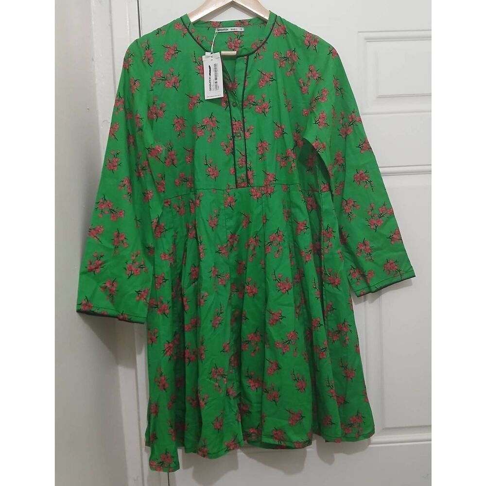 Generation basic womens large shift dress kelly green pink flare sping summer - Picture 3 of 8
